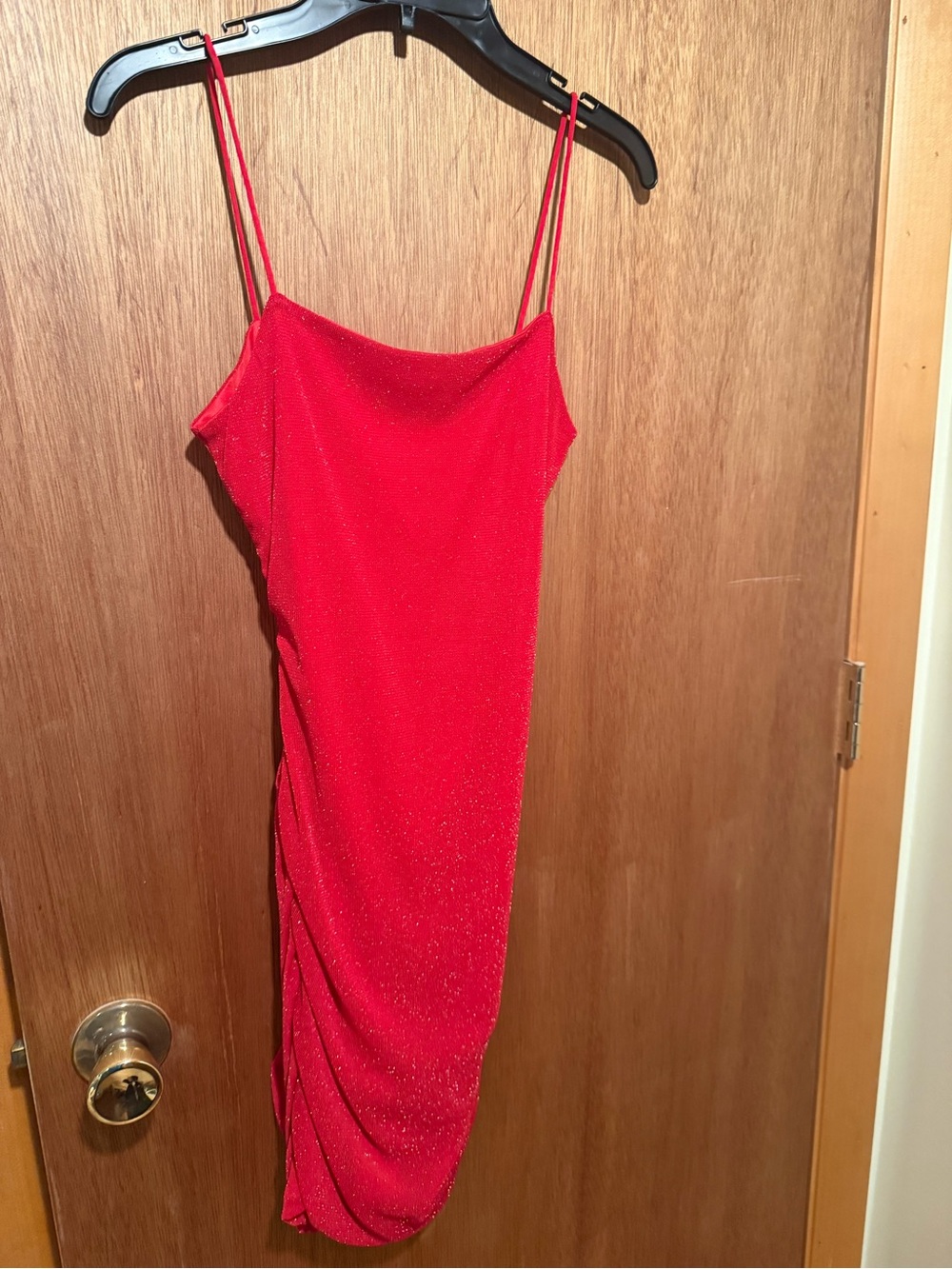 SHEIN Red Glitter Spaghetti-Strap Prom Dress